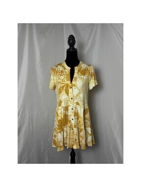 Wonderly Yellow Toile Tiered Babydoll Blouse Short Sleeve Medium